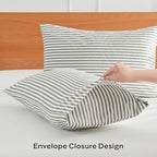 JELLYMONI 100% Natural Cotton Striped Pillowcases Set, 2 Pack White and Grey Stripes Pattern Printed Pillow Covers with Envelope Closure(Pillows are not Included)(King(20×40inches))