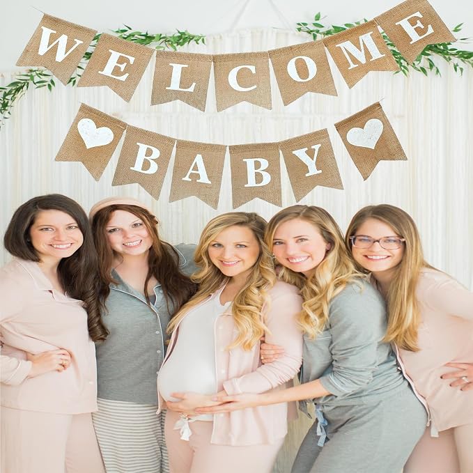 Baby Shower Banner, Welcome Baby Sign, Pre Strung Burlap Gender Reveal Banner - Image 3