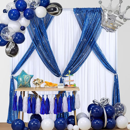 Royal Blue Sequin Backdrop Curtains 4 Pcs 2ftx8ft Glitter Shimmer Fabric | - Image 5