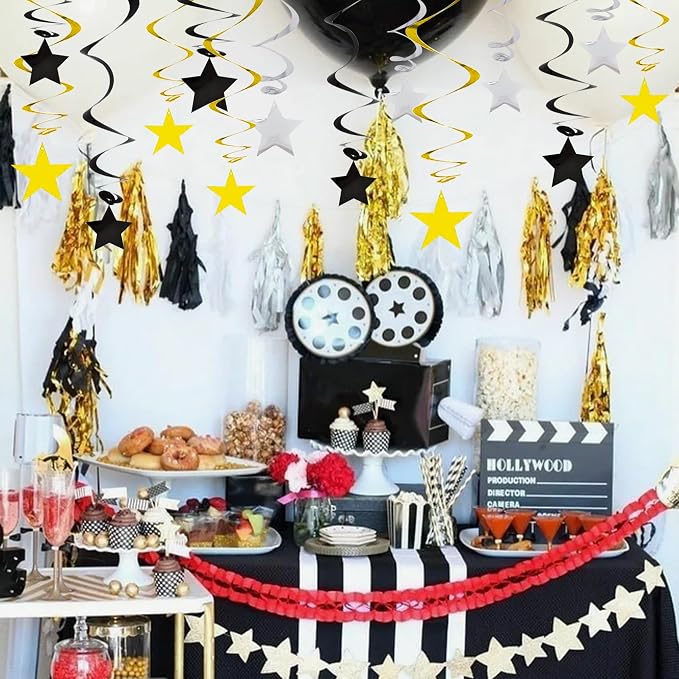 BEISHIDA Black Gold Silver Star Hanging Swirl Decorations, Graduation Birthday - Image 6