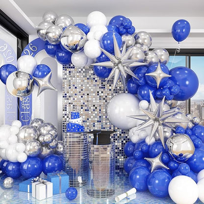 HILAVO Blue White Silver Balloon Arch Kit Fathers Day Explosion Star 4D Silver by HILAVO