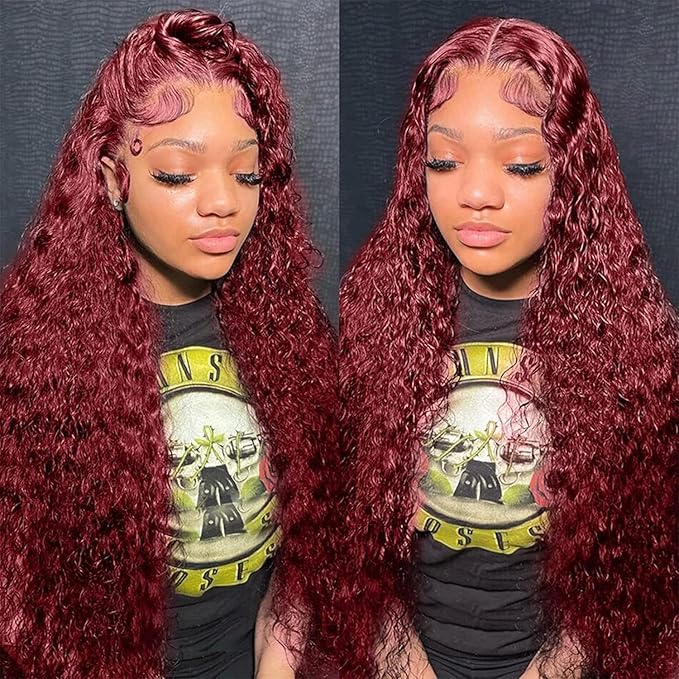 22 Inch 99J Burgundy Deep Wave Lace Front Wigs Human Hair 200% Density 13x6 Lace Front Wigs Human Hair Glueless HD Lace Frontal Wigs for Women