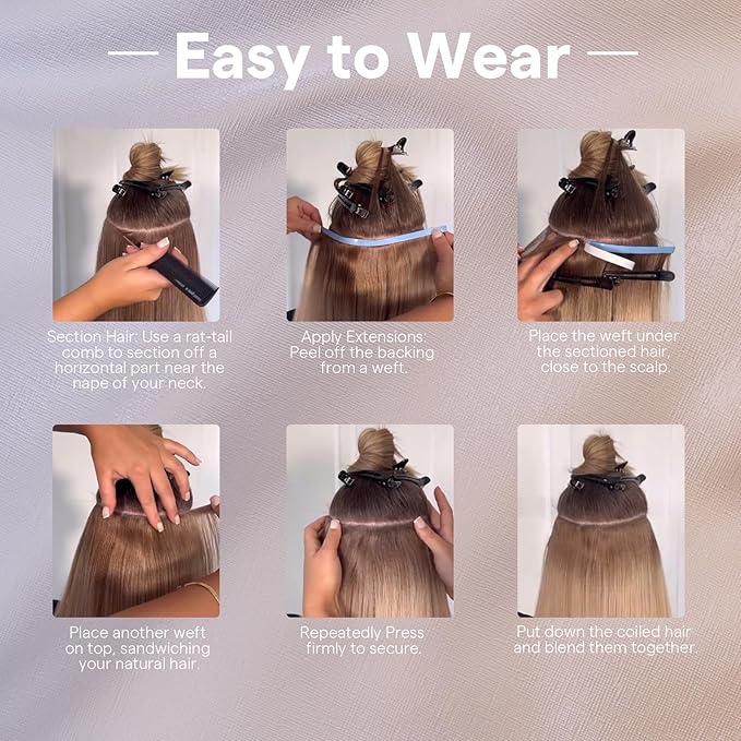 Full Shine Blonde Hair Extensions Human Hair Color 60 Blonde Tape in Extensions PU Long Genius Weft Hair Extension Wide Tape Invisible Adhesive 50G 18Inch Cuticles Aligned Bridal Hairstyles Natural