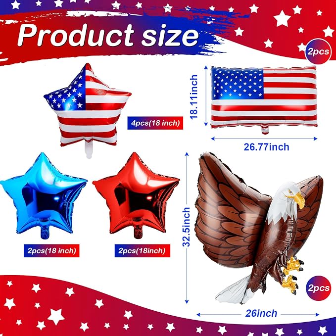 Zhanmai 12 Pcs Patriotic Eagle Foil Balloons American Party Decorations | Flag - Image 2
