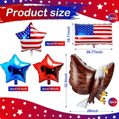 Zhanmai 12 Pcs Patriotic Eagle Foil Balloons American Party Decorations | Flag - Image 2