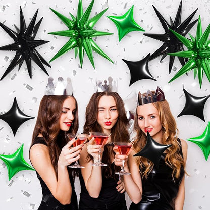 TONIFUL 22Inch 18Pcs Black Green Large Explosion Star Mylar Balloons and 10Inch - Image 3