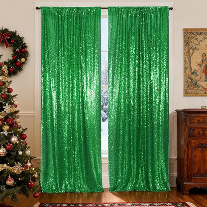 Poise3EHome Green Sequin Backdrop Curtain, 2 Panels 2FTx8FT Glitter Background - Image 2