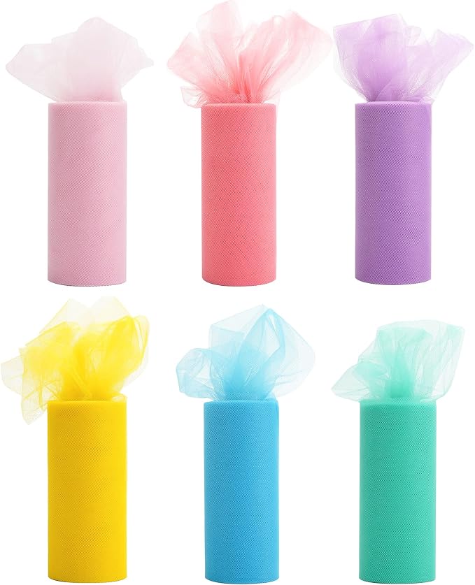 Pastel Tulle Ribbon 6 Rolls Tulle Fabric Spool Ribbon, 6 inch by 25 Yards/Spool - Image 3