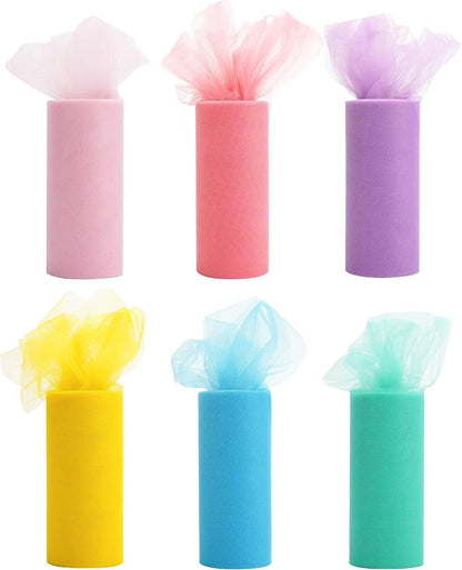 Pastel Tulle Ribbon 6 Rolls Tulle Fabric Spool Ribbon, 6 inch by 25 Yards/Spool - Image 3