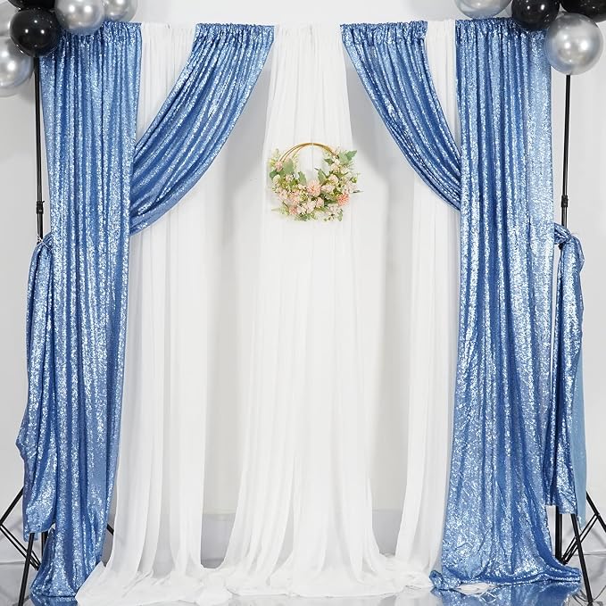 Poise3EHome Baby Blue Sequin Backdrop Curtains, 4 Panels 2FTx8FT Glitter - Image 5