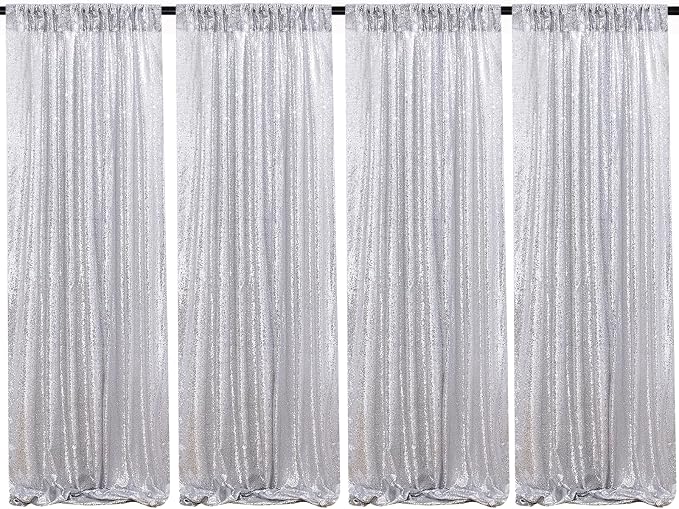 Silver Sequin Backdrop Curtains 4 Pcs 2ftx8ft Glitter Shimmer Fabric | Sparkly by B-COOL