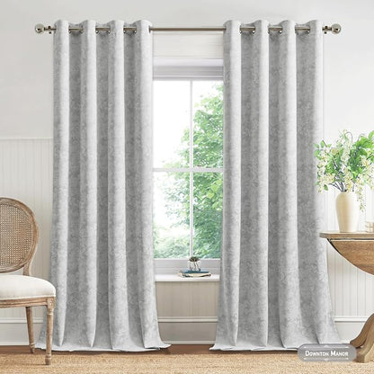 Beauoop Grey Floral Jacquard Blackout Curtains - Image 2