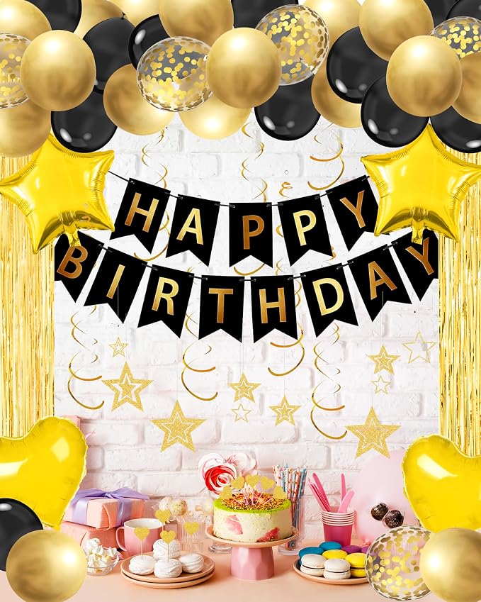 Black Gold Happy Birthday Party Decorations - Image 5