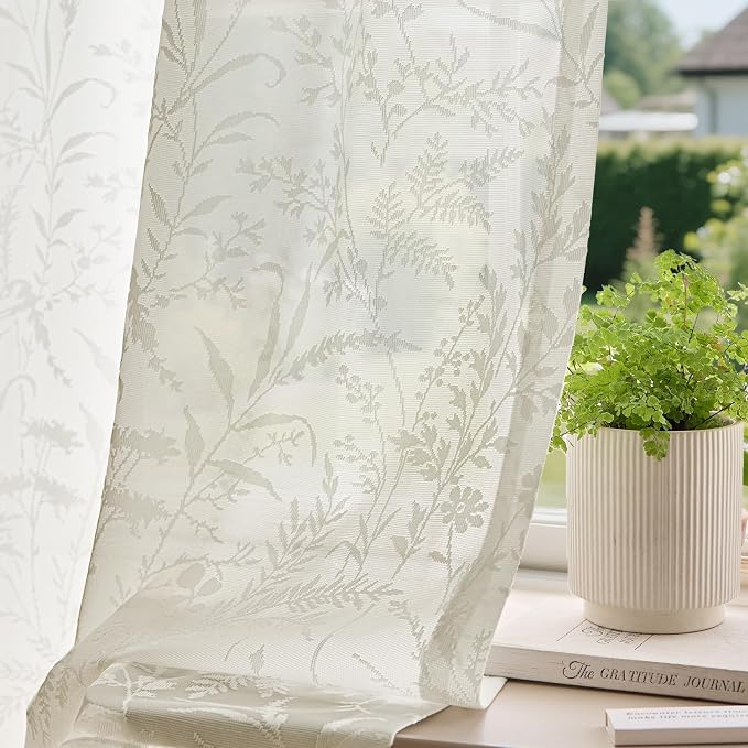 Anmao Beige Semi Sheer Light Filtering Curtains 63 Inches Long 2 Panels by Anmao