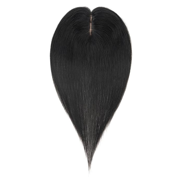 Hairro Human Hair Toppers Free Parted, 3.5x4.7" Base Hand-wovened 100% Real Hairpieces, with Invisible Clips-in for Women, for High Hairline/Adding Volume on Top, 12 Inch Jet Black