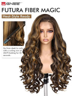 WIGNEE 13x6 Synthetic Lace Front Wig 28" Long Straight Wig Natural Black Kanekalon Futura Synthetic Wigs for Black Women Pre-Plucked Glueless Wig for Daily Party Use