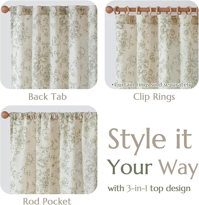 jinchan Floral Linen Curtains Lined 108 Inch Farmhouse Back Tab 2 Panels | - Image 6