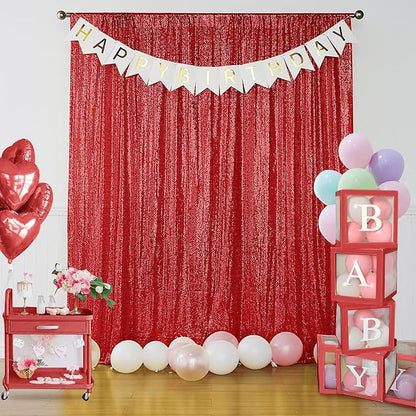 Sugargirl Red Sequin Backdrop Curtain 2 Panels 2FTx8FT Glitter Red Background - Image 7