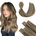 SURNEL Tape in Extensions Human Hair 22 inch Skin Weft Hair Extensions Color 4 Medium Brown Highlighted 27 Caramel Blonde Tape in Hair Extensions 20pcs 50g(#4P27-22)