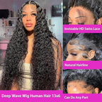 Deep Wave Lace Front Wigs Human Hair 13X6 HD Lace Frontal Wigs for Black Women Wet and Wavy Deep Curly Wig Human Hair Glueless Wigs Human Hair Pre Plucled 24Inch