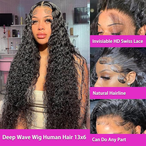13X6 Deep Curly HD Lace Frontal Wig Human Hair Pre Plucked 210% Density Deep Wave Wigs for Women Wet and Wavy Glueless Lace Front Wig Natural Color 20Inch