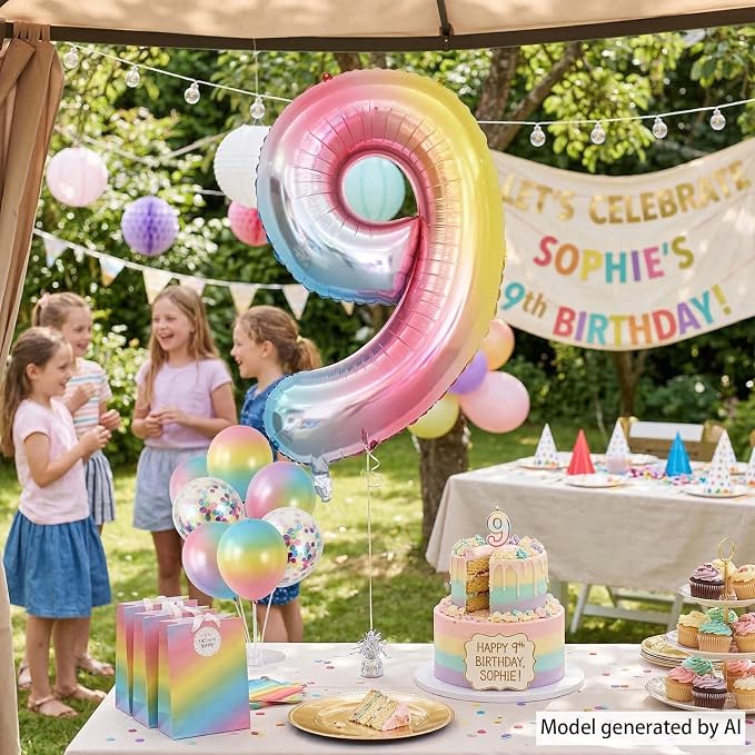 Rainbow Ombre Number 9 Balloon 40 Inch Pastel Foil - Image 2