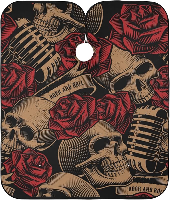 ALAZA Vintage Skulls Music Roses Barber Cape for Men Women, Waterproof Haircut Apron Beard Shaving Bib Hair Cutting Cloth 55 x 65 Inch