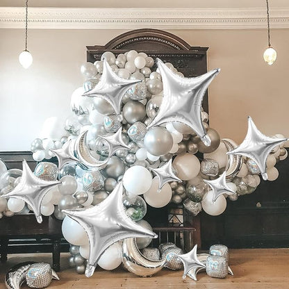 HILAVO 12PCS Silver Star Balloons, 24in 18in 10in Four Angle Star Shaped - Image 6