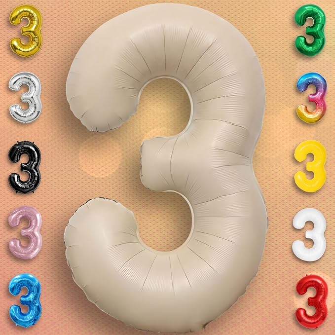 Caramel Number Balloon 3 Mylar Foil Balloons 40 inch - Image 4