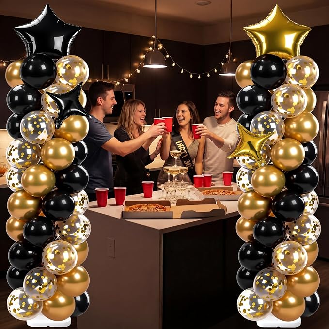 Skylety 2 Sets Black and Gold Balloon Column Stand Kit Adjustable Black Gold - Image 5