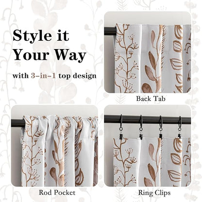 Blackout Curtains 95 Inches Long Leaves Patterned Farmhouse Thermal Insulated - Image 3