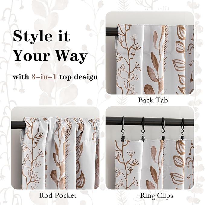 Blackout Curtains 72 Inches Long Leaves Patterned Farmhouse Thermal Insulated - Image 4