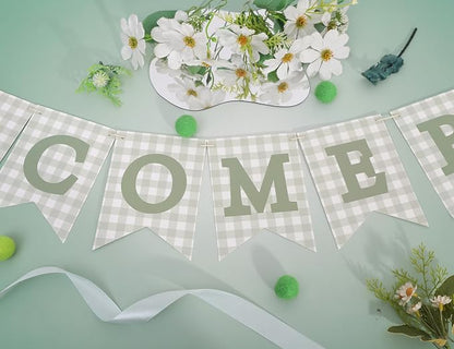 Sage Green Gingham Welcome Baby Shower Banner - Image 6