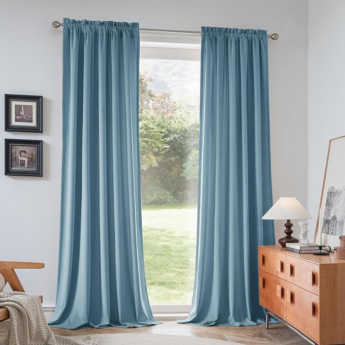 Beauoop Lake Blue Velvet Curtains - Image 9