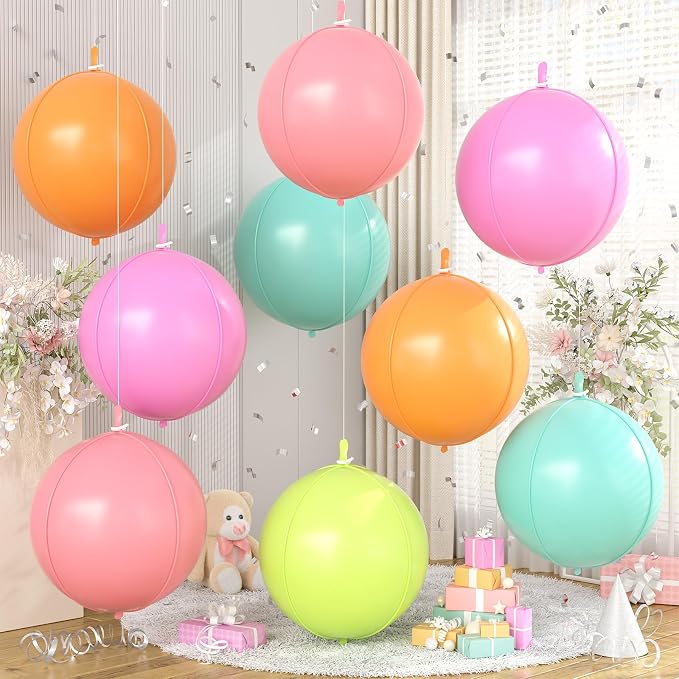 Pastel Colorful Round Foil Balloons 9 pcs by Cledeco