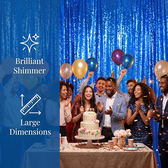 ShinyBeauty 10x10FT Royal Blue Sequin Backdrop Curtain - Image 4