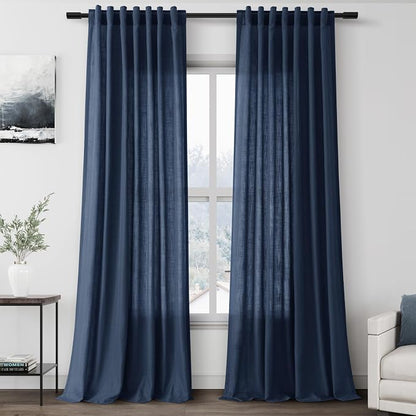 Denim Blue Linen Curtains 90 Inch Long 2 Panels Set by Nanspring