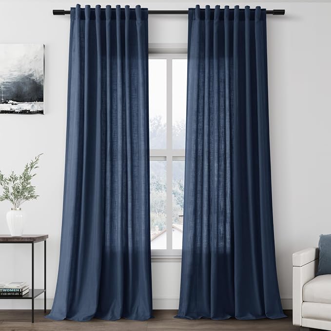 Extra Long Denim Blue Linen Curtains 120 Inch by Nanspring