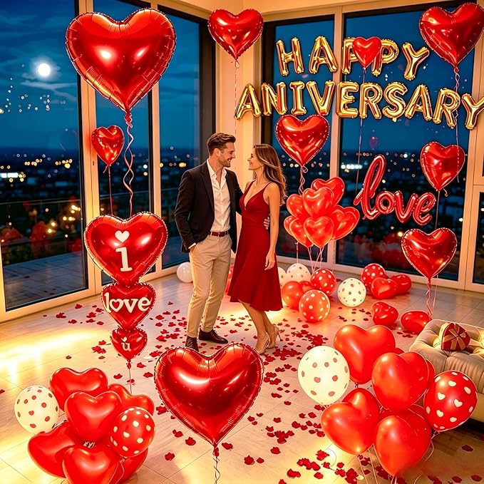 Happy Anniversary Decorations, Happy Anniversary Banner, Heart Hanging String - Image 4