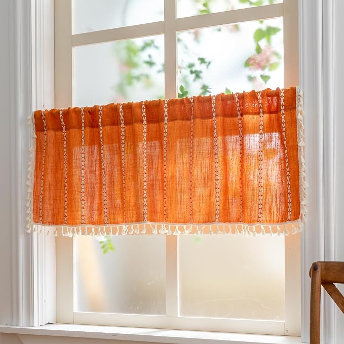 Sutuo Home Boho Kitchen Curtains Valance - Image 4