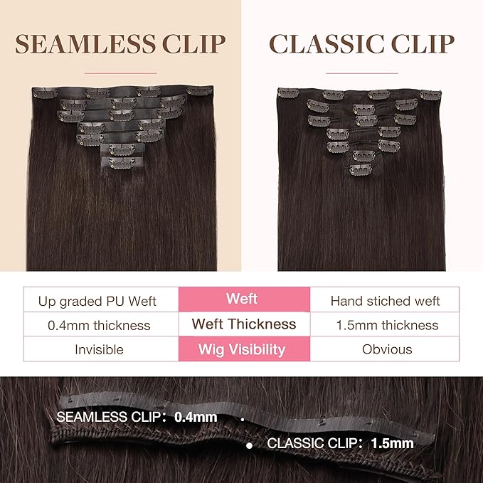 GOO GOO Clip in Hair Extensions Real Human Hair, Remy Human Hair Extensions Clip ins for Women, Natural Human Hair, 24inch 160g 7Pcs, 2A Light Brown