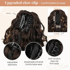 Flufymooz 100％ Pure Protein Ponytail Extension, 18 Inch Curly Claw Clip Ponytail Hair Extensions Natural Soft pony tail hairpiece for women-Brown with Deep Blonde Highlight