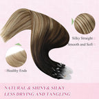 YoungSee Micro Loop Hair Extensions Real Human Hair Balayage 16In Micro Bead Hair Extensions Human Hair Dark Brown Ombre Blonde with Browns Beaded Hair Extension Soft and Silky for Prom 50g 50s