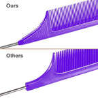 Leinuosen 3 Packs Rat Tail Comb Steel Pin Rat Tail Carbon Fiber Heat Resistant Teasing Combs with Stainless Steel Pintail ()