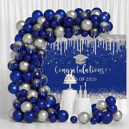 Mocsicka 10x7ft Blue and Sliver Graduation Backdrop Class of 2026 Photography - Image 2