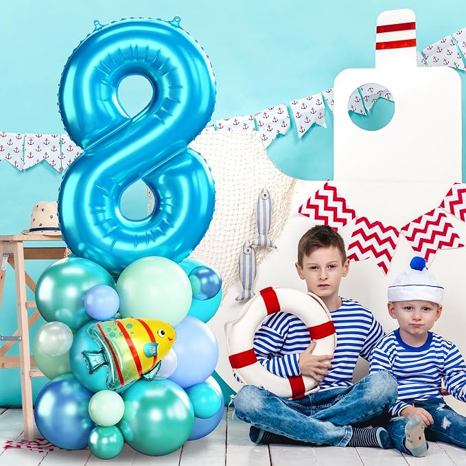 40 Inch Blue Number 8 Balloon Ocean Under the Sea Number Eight Foil Balloons - Image 3