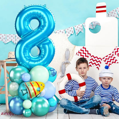 40 Inch Blue Number 8 Balloon Ocean Under the Sea Number Eight Foil Balloons - Image 3