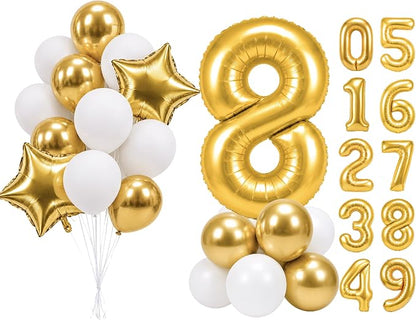 PartyWoo Number Balloons 40 Inch Gold Number 8 Kit 25pcs by PartyWoo