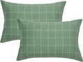 JELLYMONI 100% Natural Cotton Plaid Standard Pillowcases Set, 2 Pack White with Green Grid Geometric Pattern Printed Pillow Covers with Envelope Closure(Pillows are not Included)