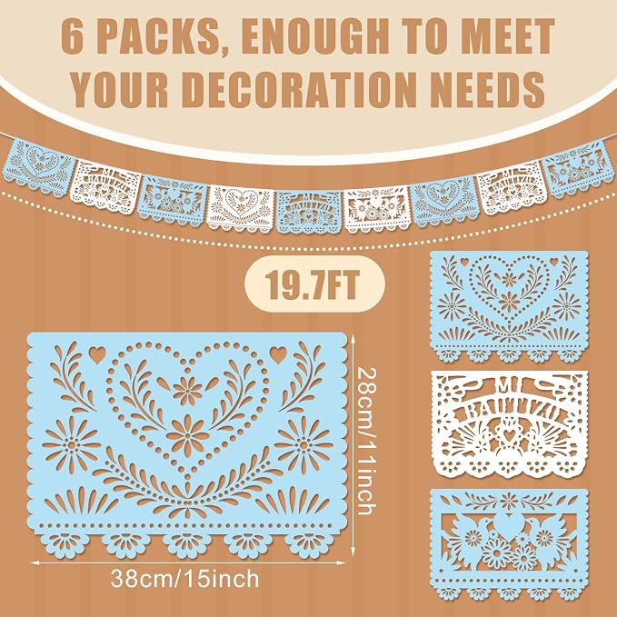 TaoBary 6 Pcs Papel Picado Mexican Wedding Cielito Lindo Party Decor 118 Feet - Image 2